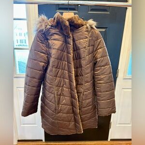 Dennis Basso - Brown Coat - Medium - New without tags - Hood & Faux Fur